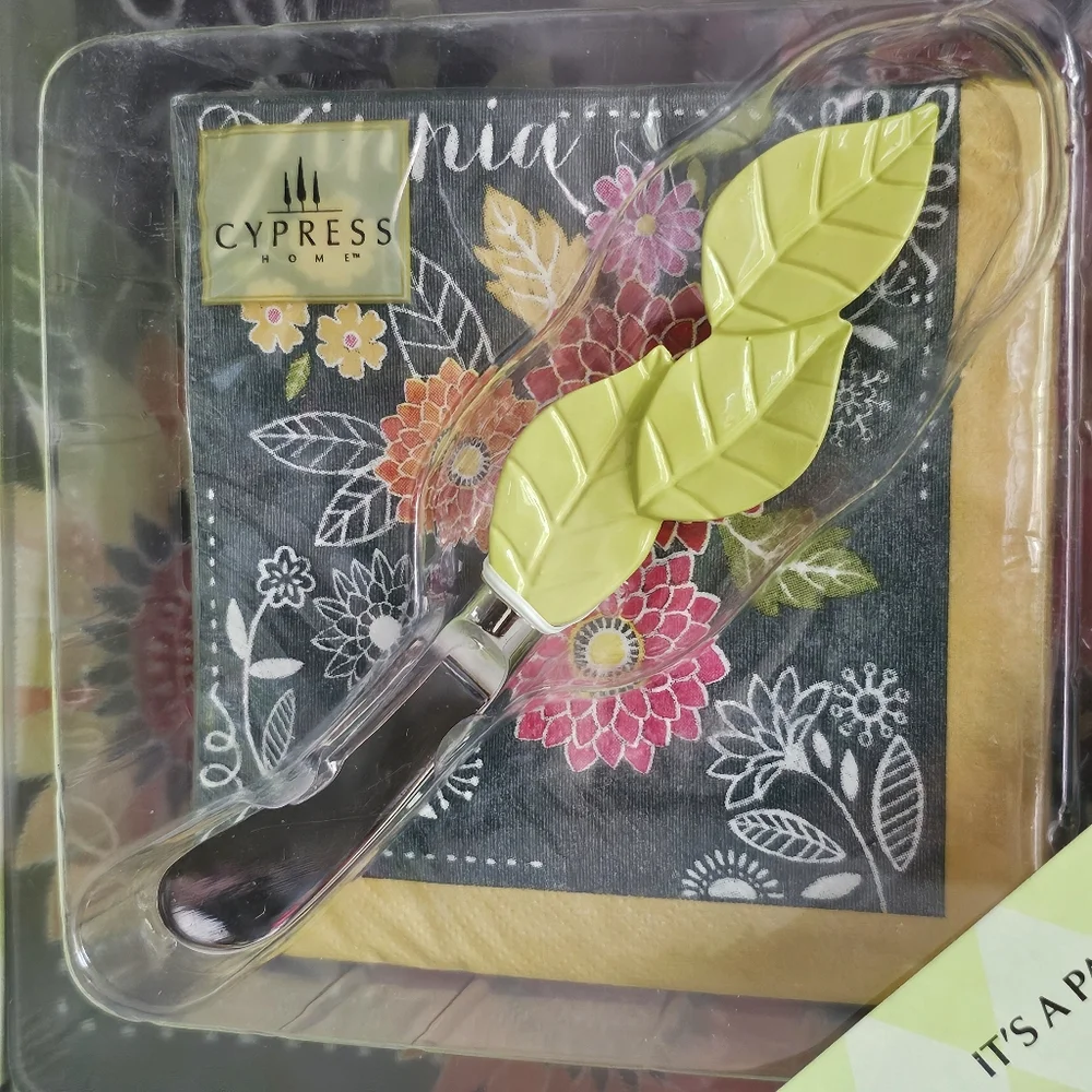 Cypress Home “It’s A Party” Gift Set Cheese Spreader + 8” Glass Saver + Napkins